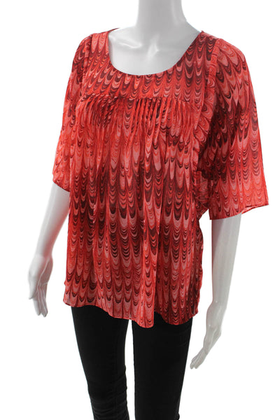 Michael Michael Kors Women Red Tunic 3/4 Sleeve Round Neck Polyester Size S