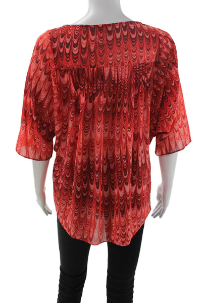 Michael Michael Kors Women Red Tunic 3/4 Sleeve Round Neck Polyester Size S