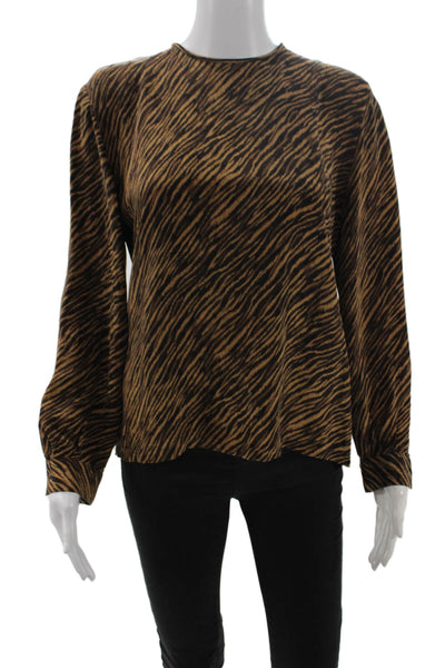 Dana Buchman Womens Black Animal Print Silk Blouse Longsleeve Petite Size 8