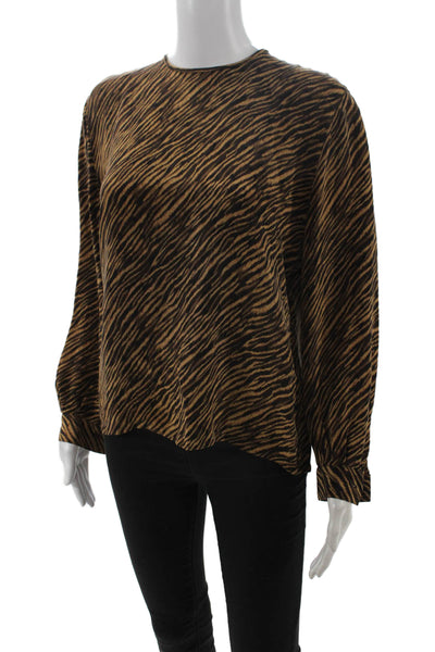 Dana Buchman Womens Black Animal Print Silk Blouse Longsleeve Petite Size 8