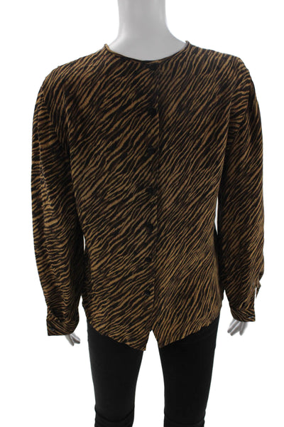 Dana Buchman Womens Black Animal Print Silk Blouse Longsleeve Petite Size 8