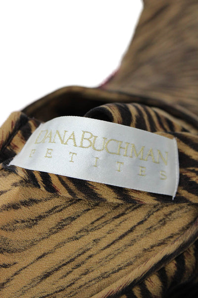 Dana Buchman Womens Black Animal Print Silk Blouse Longsleeve Petite Size 8