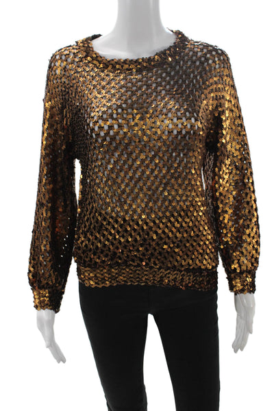 Saks Fifth Avenue Unisex Sequin 80s Pullover Brown Longsleeve Sweater Size M