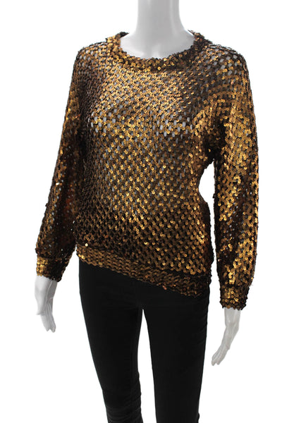 Saks Fifth Avenue Unisex Sequin 80s Pullover Brown Longsleeve Sweater Size M