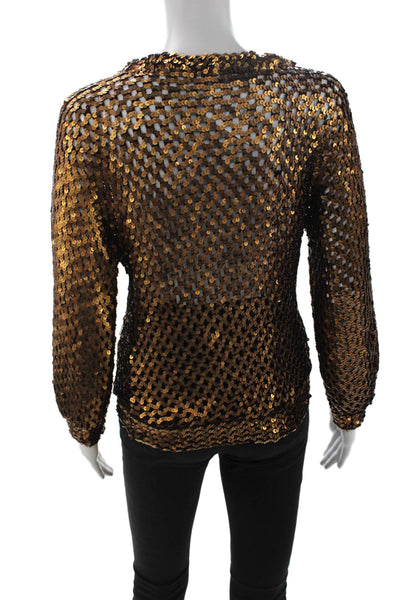 Saks Fifth Avenue Unisex Sequin 80s Pullover Brown Longsleeve Sweater Size M