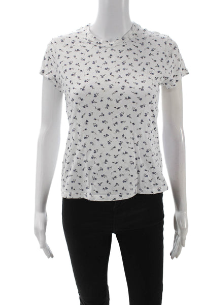 Rails Women Basic Floral Jersey T-Shirt White Short Sleeve Crew Neck Size XS