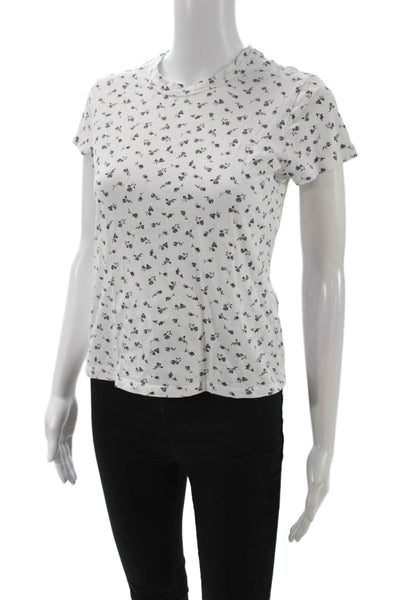 Rails Women Basic Floral Jersey T-Shirt White Short Sleeve Crew Neck Size XS