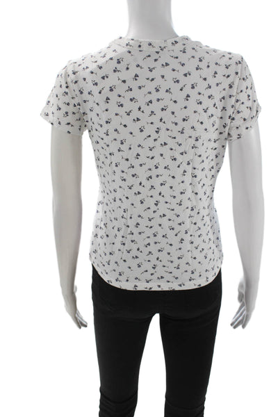 Rails Women Basic Floral Jersey T-Shirt White Short Sleeve Crew Neck Size XS