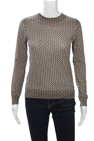 Harper Womens Basic Geometric Crew Neck Long Sleeve Top Beige Size XS