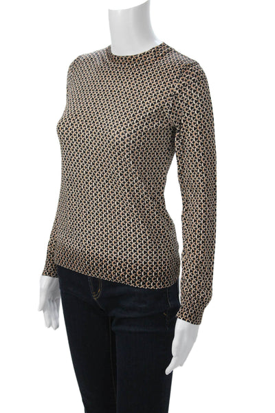 Harper Womens Basic Geometric Crew Neck Long Sleeve Top Beige Size XS