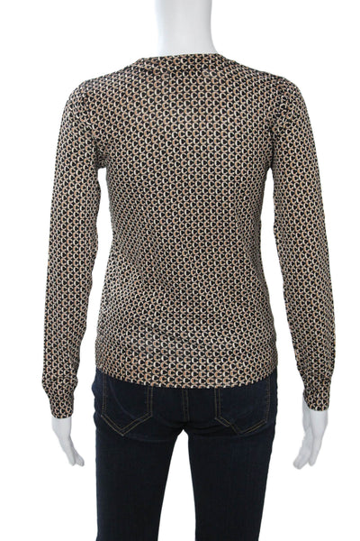 Harper Womens Basic Geometric Crew Neck Long Sleeve Top Beige Size XS