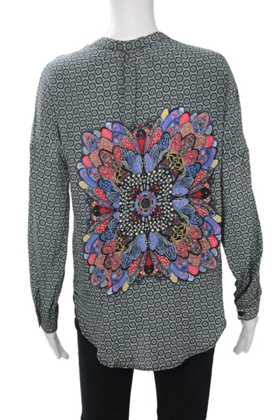 Tolani Womens Tunic Blouse Black Silk Long Sleeve Geometric Print Size S