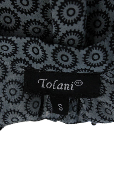 Tolani Womens Tunic Blouse Black Silk Long Sleeve Geometric Print Size S