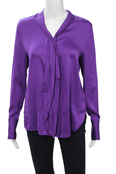 Kobi Halperin Women Purple Silk Blend Long Sleeve Solid Button Blouse Size S