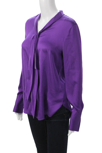 Kobi Halperin Women Purple Silk Blend Long Sleeve Solid Button Blouse Size S