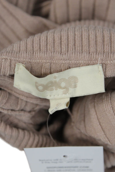 Beige Women Pullover Turtleneck Striped Long Sleeve Sweater Size S