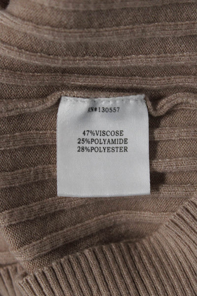 Beige Women Pullover Turtleneck Striped Long Sleeve Sweater Size S