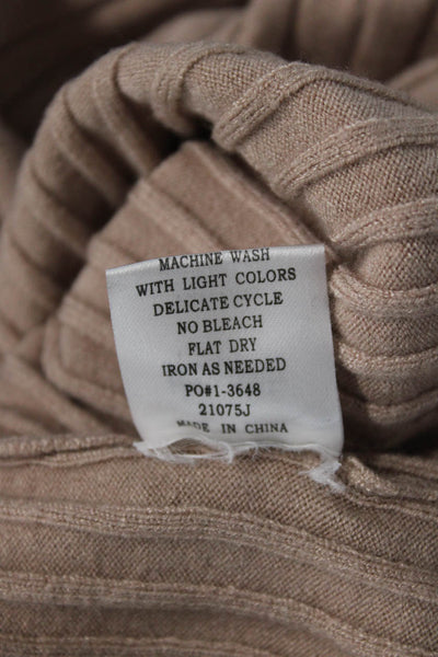 Beige Women Pullover Turtleneck Striped Long Sleeve Sweater Size S