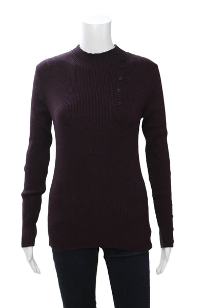 Slate Womens Pullover Mock Neck Long Sleeve Purple Sweater Button Size S