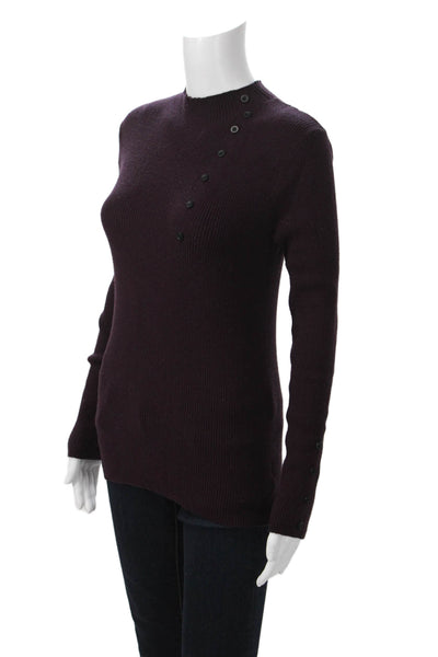 Slate Womens Pullover Mock Neck Long Sleeve Purple Sweater Button Size S