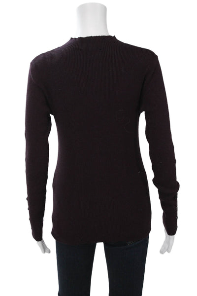 Slate Womens Pullover Mock Neck Long Sleeve Purple Sweater Button Size S