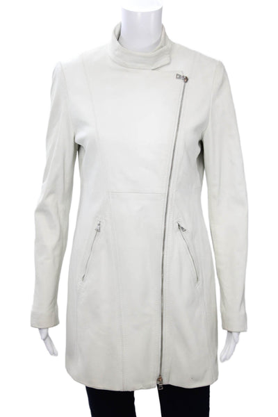 Bergdorf Goodman Womens Motorcycle Leather Jacket White Buckle Size S