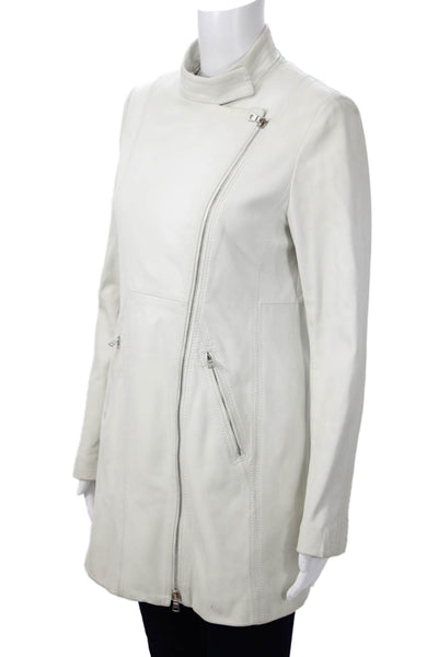 Bergdorf Goodman Womens Motorcycle Leather Jacket White Buckle Size S
