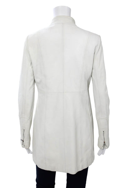 Bergdorf Goodman Womens Motorcycle Leather Jacket White Buckle Size S