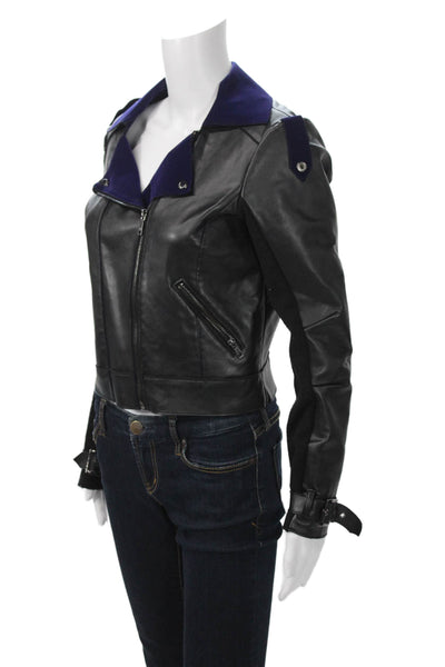 GUESS Women Biker Motorcycle Jacket Black Buckle Collared Polyurethane Size M