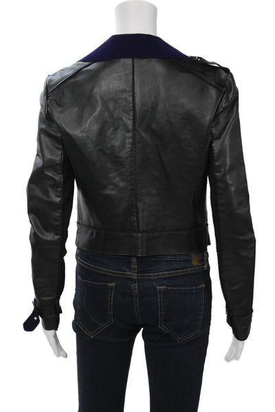 GUESS Women Biker Motorcycle Jacket Black Buckle Collared Polyurethane Size M