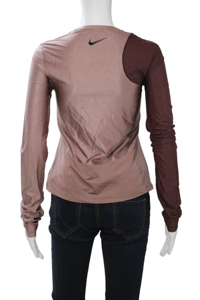 Nike Womens Basic Long Sleeve T-Shirt Brown Crew Neck Size S