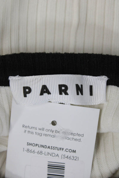 Parni Women White Ringer T-Shirt Long Sleeve Crew Neck Cotton Size S