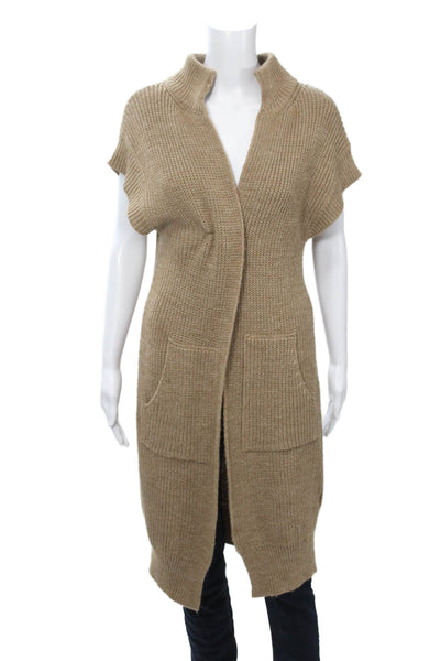 Dixie Women Cardigan Sweater Beige Mock Neck Short Sleeve Size S