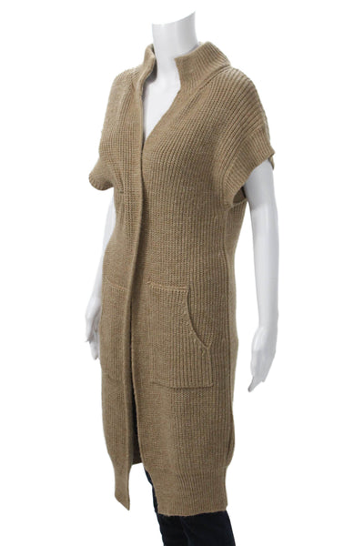 Dixie Women Cardigan Sweater Beige Mock Neck Short Sleeve Size S