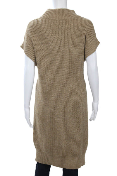 Dixie Women Cardigan Sweater Beige Mock Neck Short Sleeve Size S