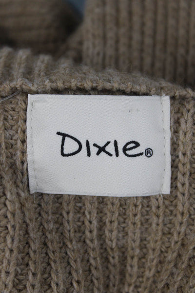 Dixie Women Cardigan Sweater Beige Mock Neck Short Sleeve Size S