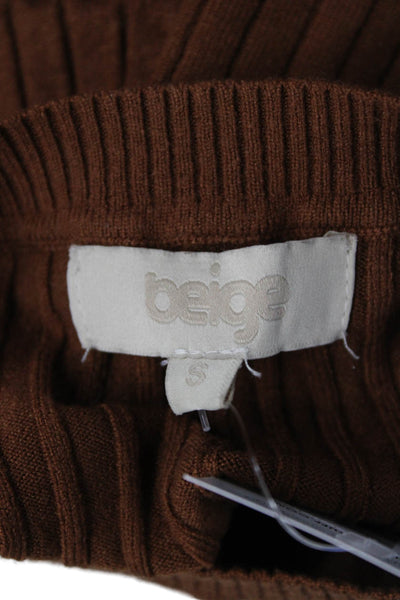 Beige Women Brown Striped Crew Neck Pullover Sweater Viscose Blend Size S