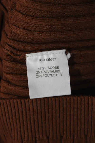 Beige Women Brown Striped Crew Neck Pullover Sweater Viscose Blend Size S