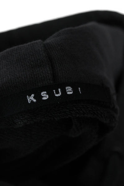 Ksubi Mens Pullover Hoodie Black Graphic Cotton Drawstring Long Sleeve Size XS