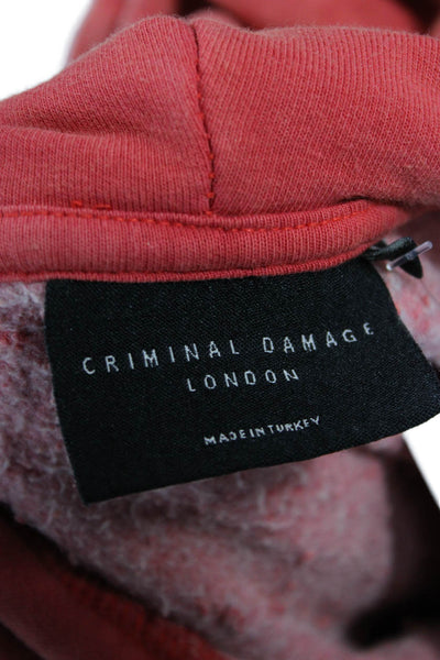 Criminal Damage London Mens Pullover Hoodie Red Drawstring Long Sleeve Size S
