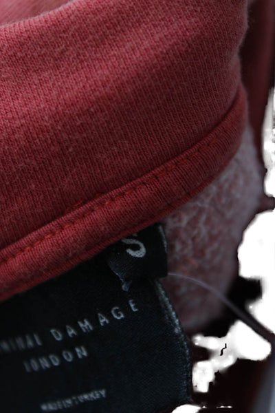 Criminal Damage London Mens Pullover Hoodie Red Drawstring Long Sleeve Size S