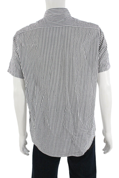 Michael Kors Mens Button Front Short Sleeve Striped Shirt White Gray Size Large
