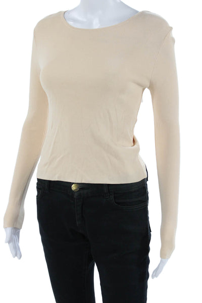 Zara Womens Basic Beige Round Neck Long Sleeve Button Top Size S