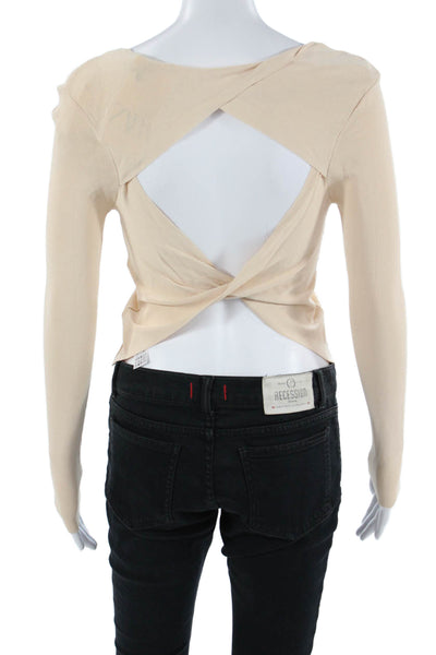 Zara Womens Basic Beige Round Neck Long Sleeve Button Top Size S