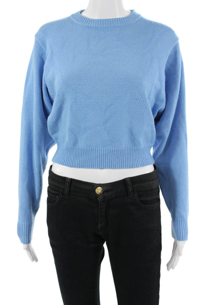 Zara Women Pullover Sweater Blue Crewneck Longsleeve Button 90s Polyester Size S
