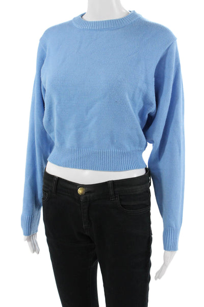 Zara Women Pullover Sweater Blue Crewneck Longsleeve Button 90s Polyester Size S