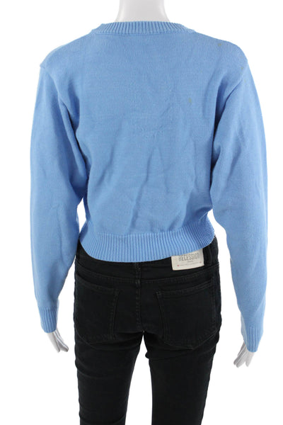 Zara Women Pullover Sweater Blue Crewneck Longsleeve Button 90s Polyester Size S