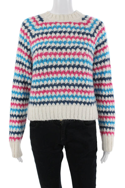 Zara Unisex 80s Fair Isle Pullover Sweater White Crew Neck Size S