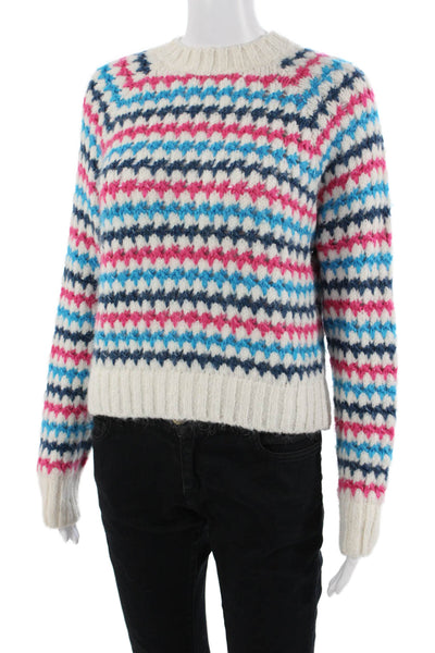 Zara Unisex 80s Fair Isle Pullover Sweater White Crew Neck Size S