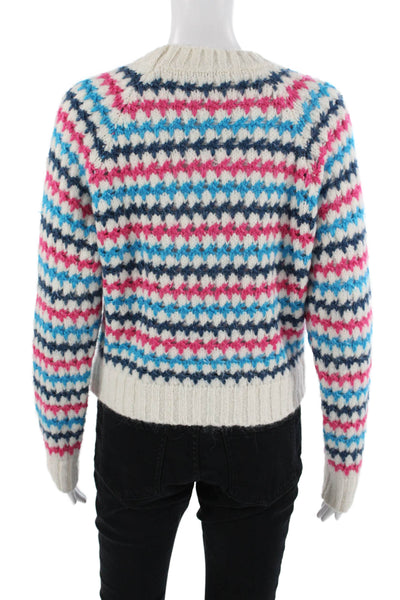 Zara Unisex 80s Fair Isle Pullover Sweater White Crew Neck Size S